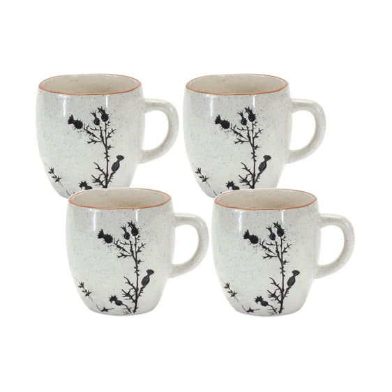 Rustic Thistle Etched Mug with Speckled Finish, Set of 4 - Mugs