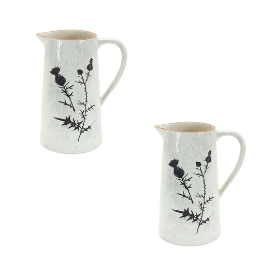 Rustic-Thistle-Etched-Pitcher-Vase-with-Speckled-Finish,-Set-of-2-Vases
