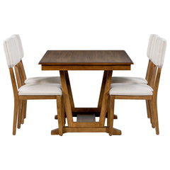 Rustic Trestle 5-piece Dining Table Set with 4 Upholstered Chairs, 59" Rectangular Dining Table - Dining Set