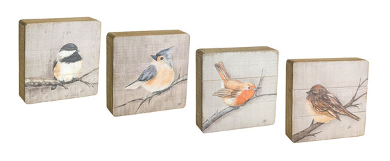 Rustic-Wood-Bird-Plaque,-Set-of-4-Wall-Art