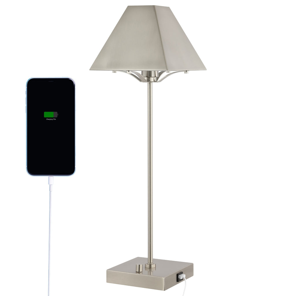 Ruthen Industrial Style Iron Pyramid Bedside LED Table Lamp with USB Charging Port - Table Lamps