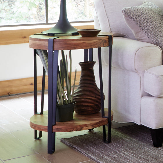 Ryegate Natural Live Edge Solid Wood & Metal Round End Table - End Tables
