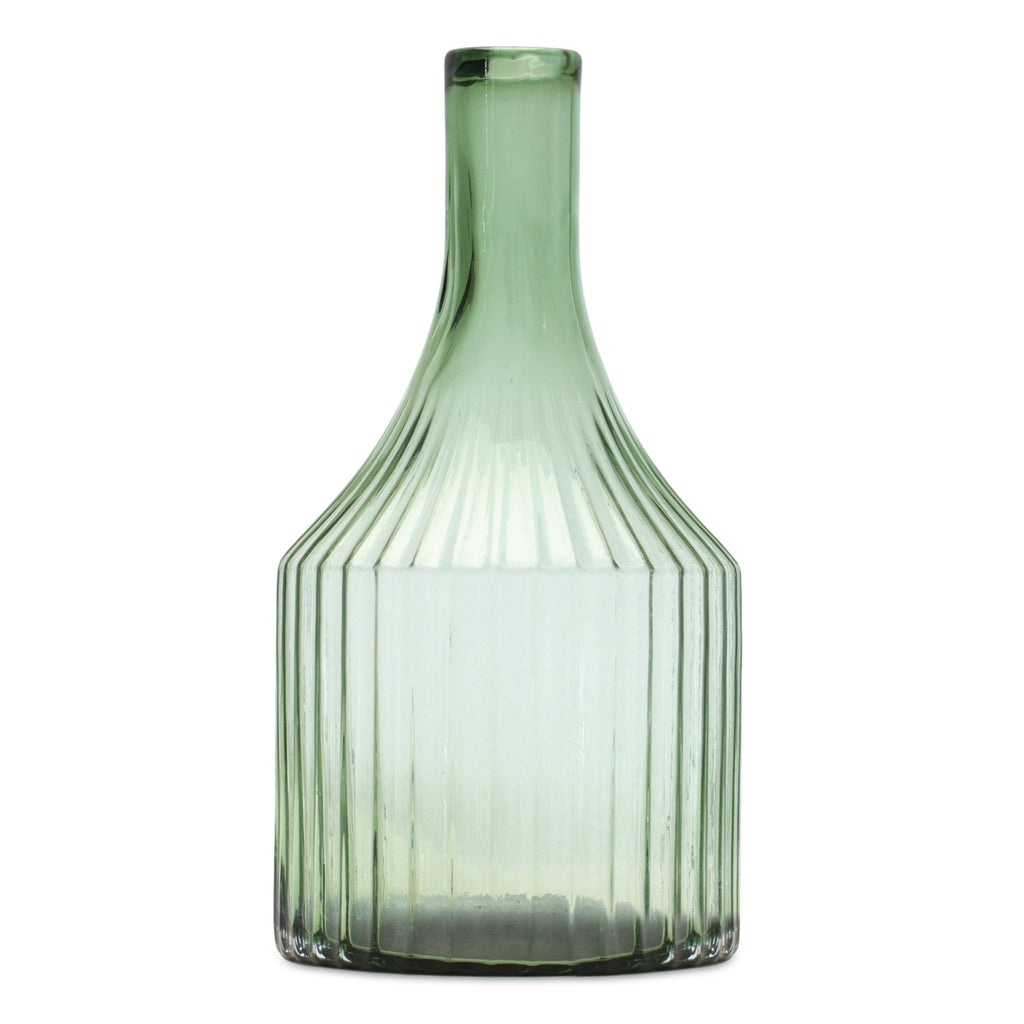 Sage Ribbed Glass Bottle Neck Vase 10.75" - Vases