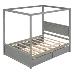 Samuel Canopy Bed with Trundle Bed and Two Drawers - Beds