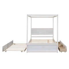 Samuel Canopy Bed with Trundle Bed and Two Drawers - Beds