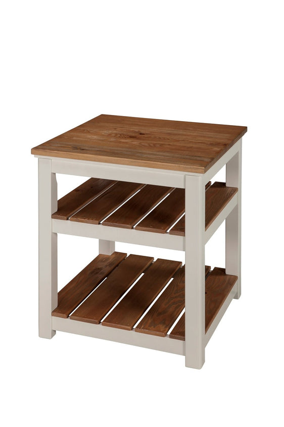 Savannah 2 Shelf End Table, Ivory with Natural Wood Top - End Tables