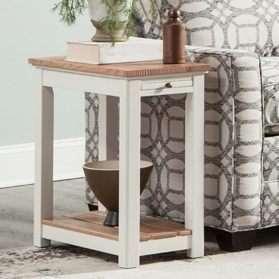 Savannah Chairside End Table with Pull-out Shelf, Ivory with Natural Wood Top - End Tables