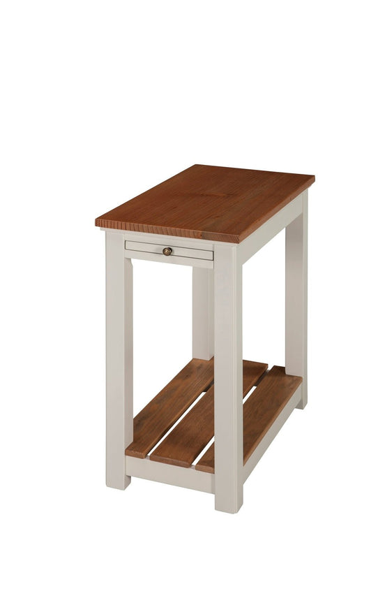 Savannah Chairside End Table with Pull-out Shelf, Ivory with Natural Wood Top - End Tables