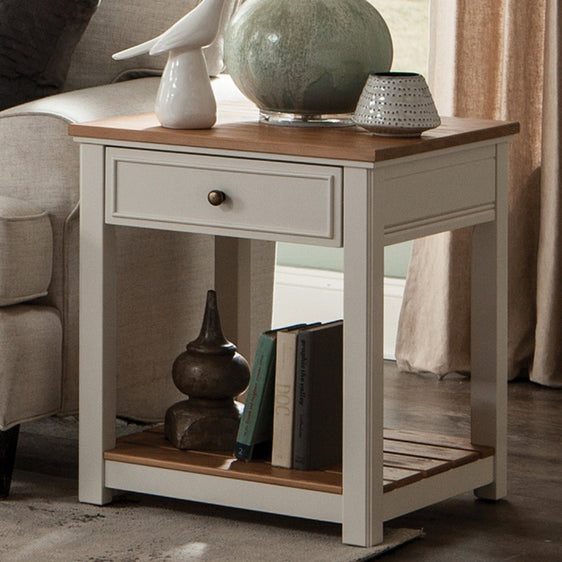 Savannah End Table, Ivory with Natural Wood Top - End Tables