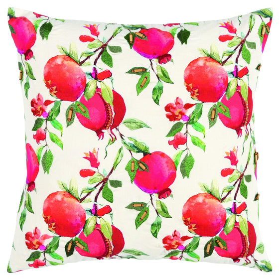 Screen Print And Embroidery Cotton Botanical Pomegranate Pillow Cover - Decorative Pillows