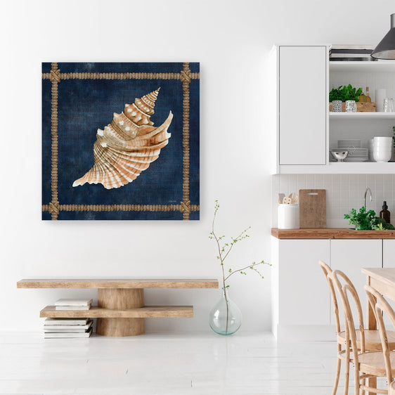 Seashell on Navy V Canvas Giclee - Wall Art