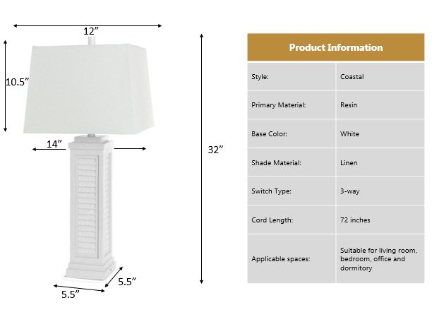Shutter-32-Inch White Poly Resin Shutter Coastal Table Lamp (set of 2) - Table Lamps