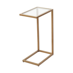 Side Table with Glass Top and Golden Metal Base - Side Tables