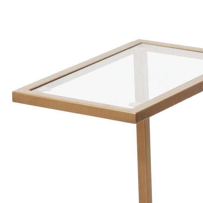 Side Table with Glass Top and Golden Metal Base - Side Tables