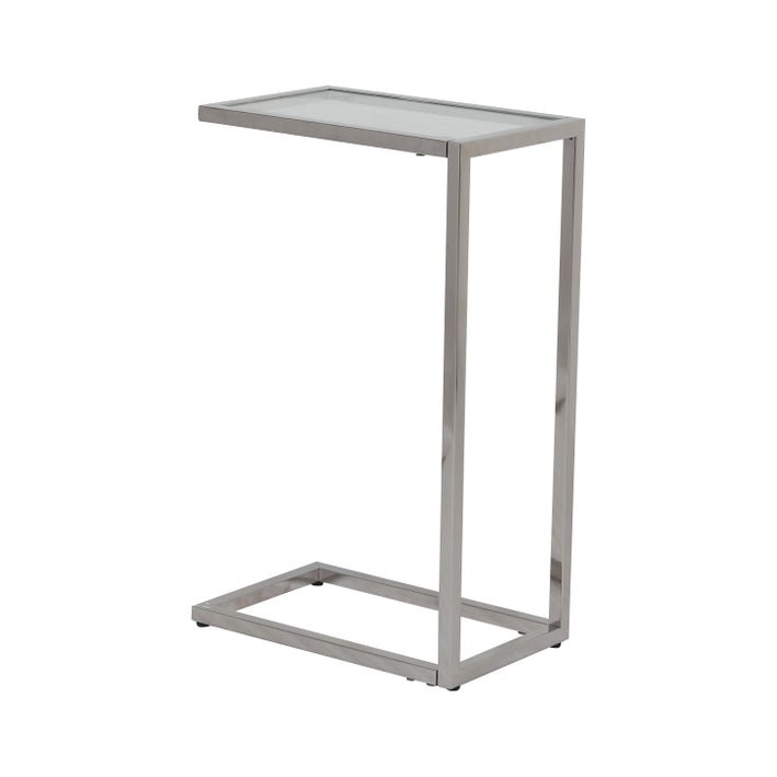 Silver Side Table with Glass Top and Stainless Steel Metal Base - Side Tables