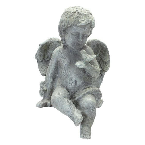Sitting Cherub Angel Figurine with Bird Accent (Set of 2) - Decor
