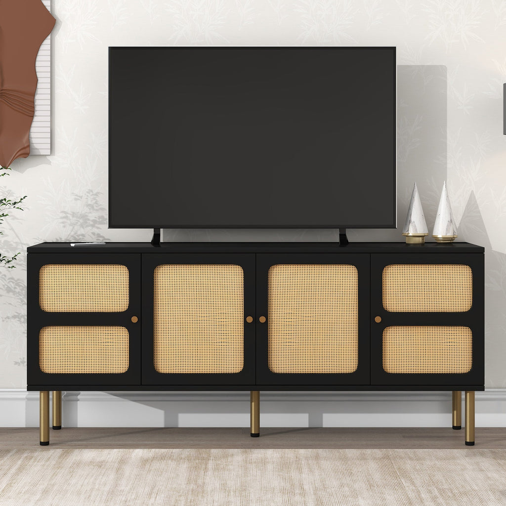 Sloane Media Stand with Woven Rattan Cabinet Doors for TVs Up to 70” - Consoles