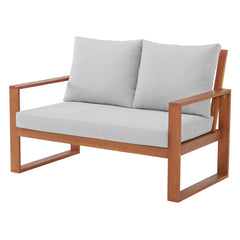 Smoke Gray Grafton Eucalyptus 2-seat Outdoor Bench with Gray Cushions - Outdoor Seating
