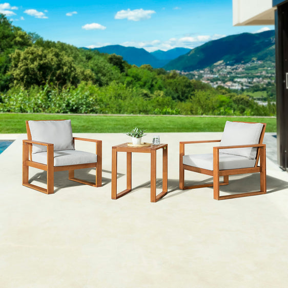 Smoke Gray Grafton Eucalyptus Wood 3-piece Set with Two Outdoor Chairs and Cocktail Table - Outdoor Seating