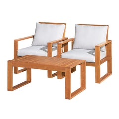 Smoke Gray Grafton Eucalyptus Wood Conversation Set with Two Chairs and Rectangle Coffee Table, Set of 3 - Outdoor Seating