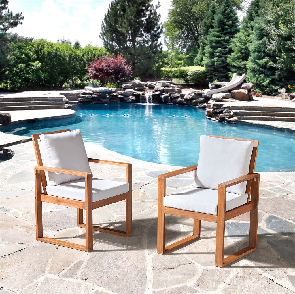Smoke Gray Weston Eucalyptus Wood Outdoor Dining Chairs with Gray Cushions, Set of 2 - Outdoor Seating