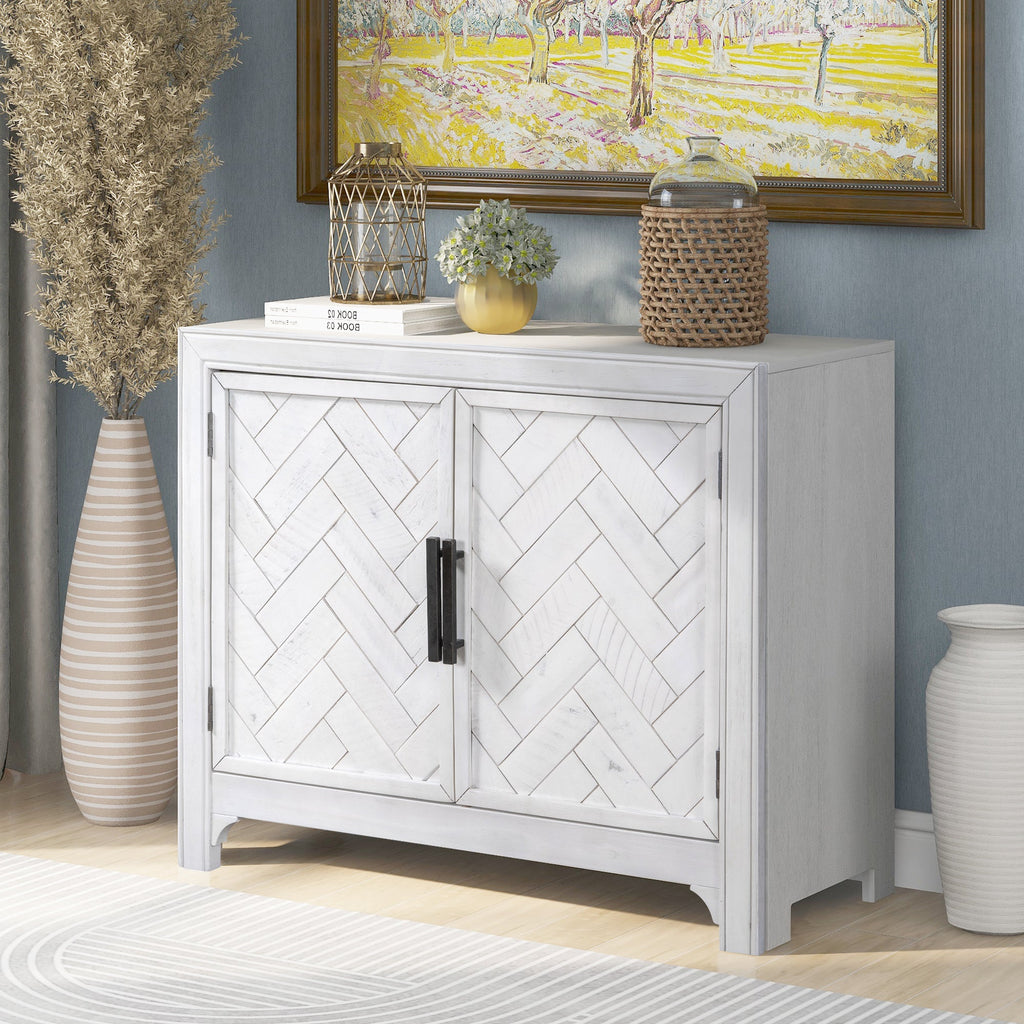 Sofia 40'' Wood Storage Cabinet with 2 Doors and 2 Adjustable Shelves, Antique White - Storage Cabinets