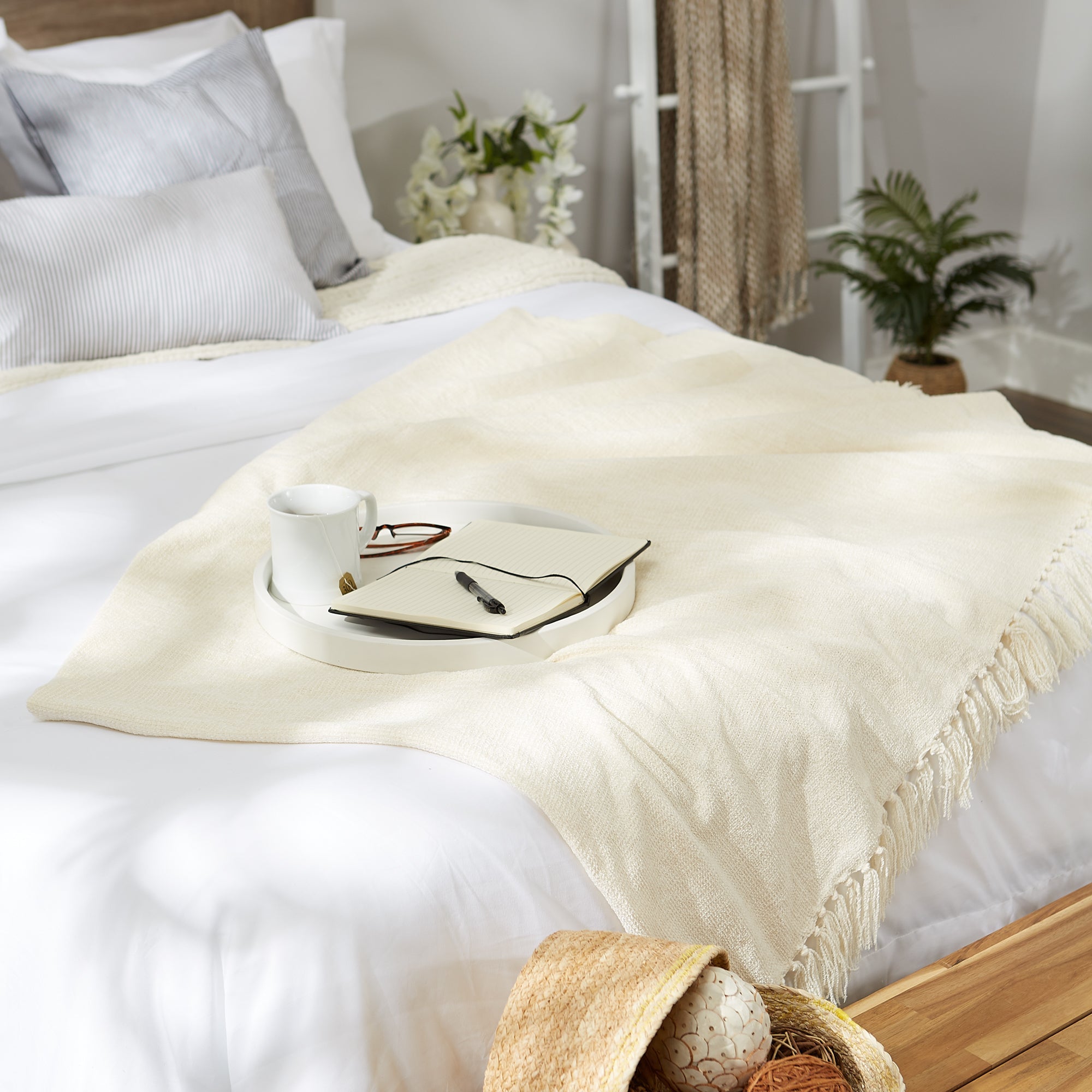 Soft Cream Chenille Throw - Throw Blankets