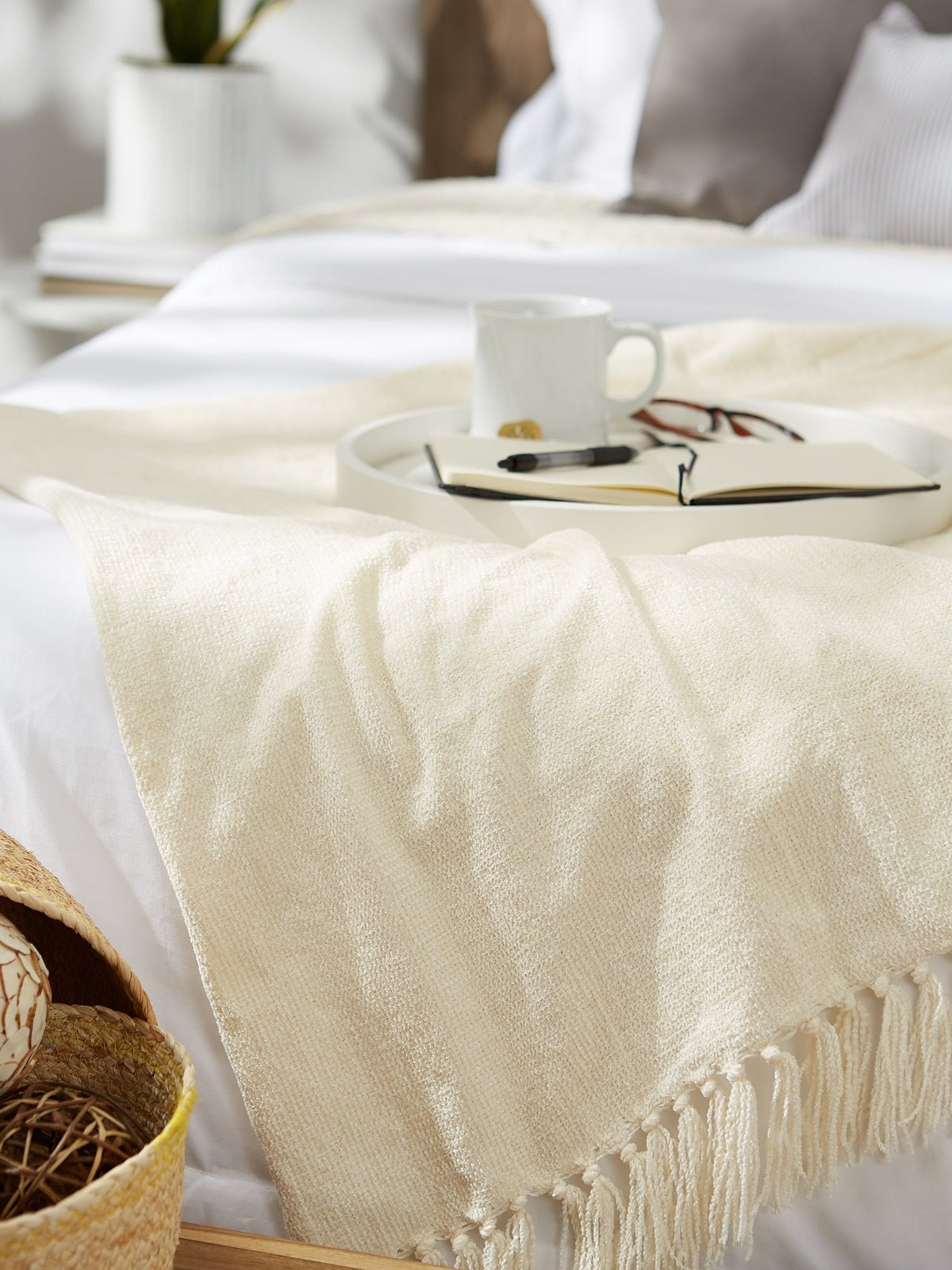 Soft Cream Chenille Throw - Throw Blankets