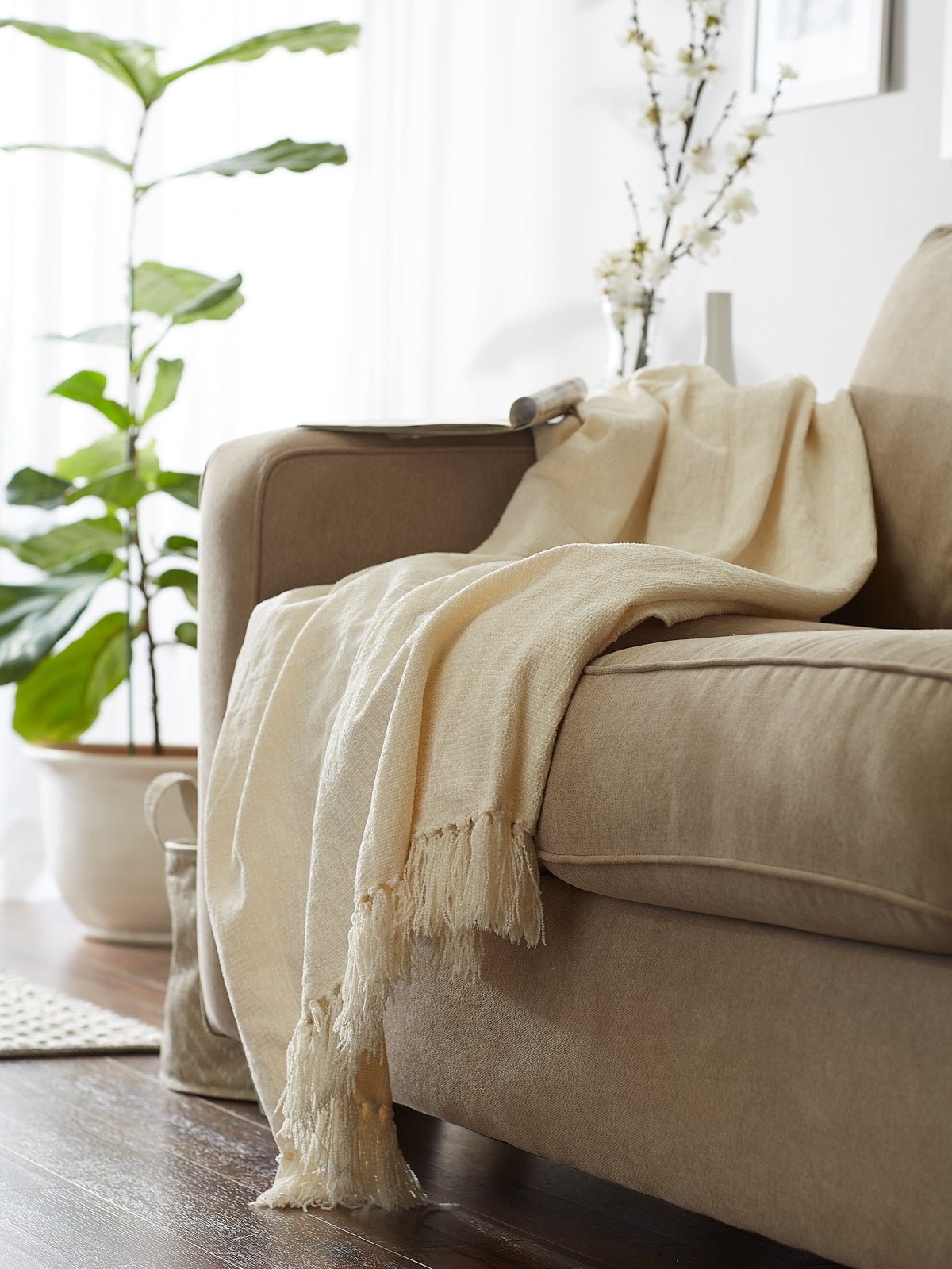 Soft Cream Chenille Throw - Throw Blankets