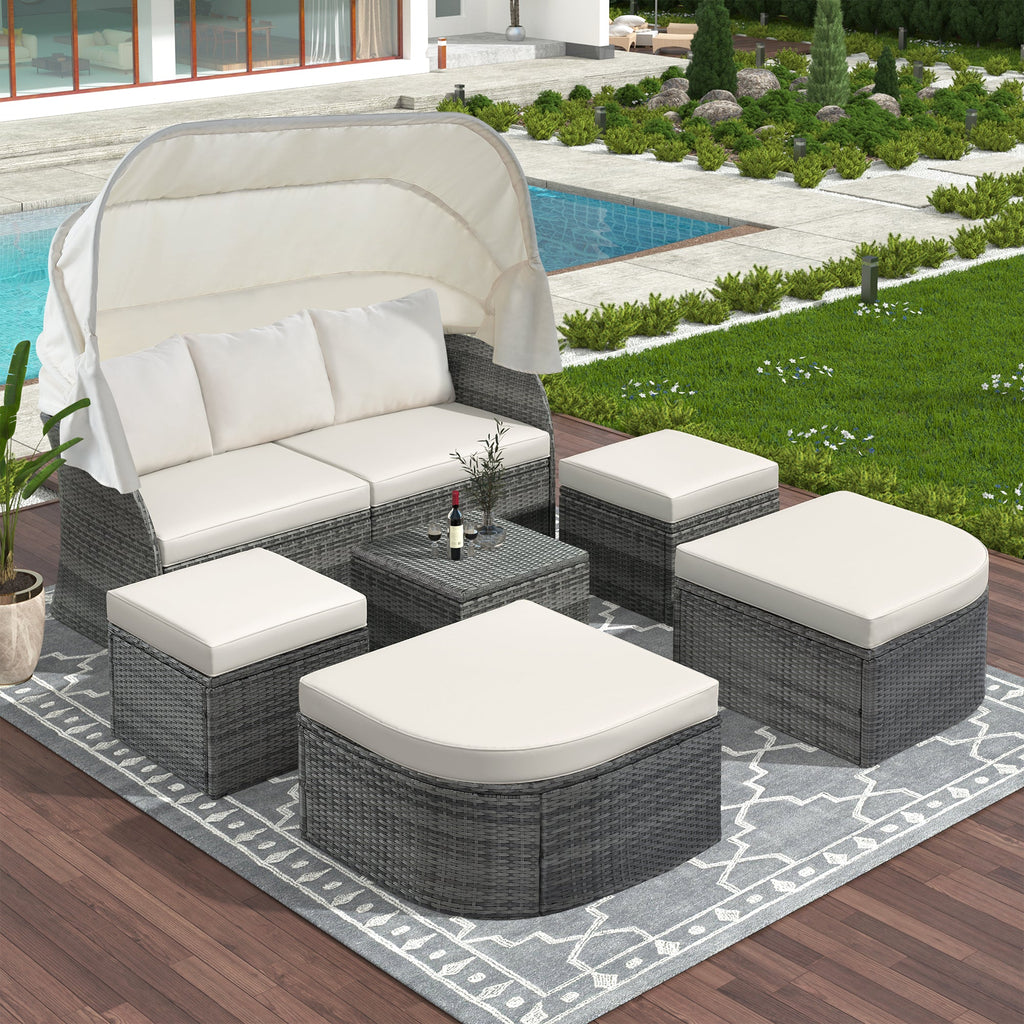 Spokane Outdoor Patio Furniture Set with Retractable Canopy - Outdoor Seating