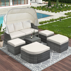 Spokane Outdoor Patio Furniture Set with Retractable Canopy - Outdoor Seating