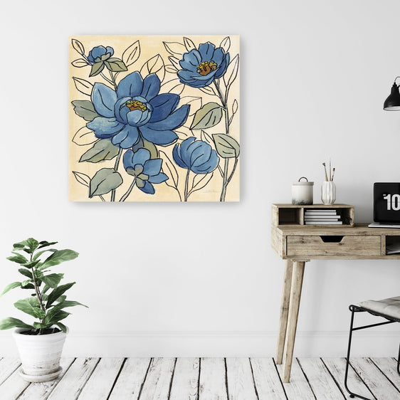 Spring Lace Floral IV Dark Blue Canvas Giclee - Wall Art