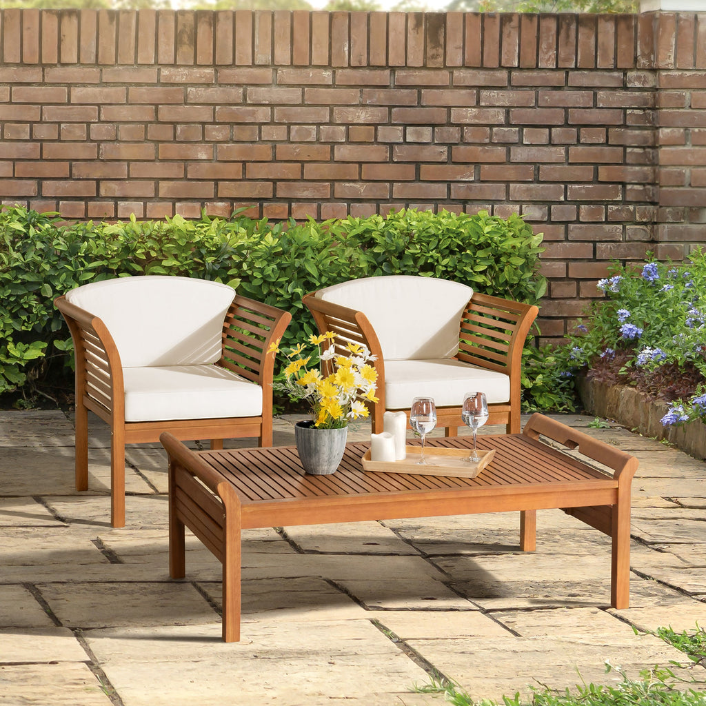 Stamford Eucalyptus Wood Outdoor Conversation Set with 2 Chairs and Coffee Table, Set of 3 - Outdoor Seating