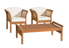Stamford Eucalyptus Wood Outdoor Conversation Set with 2 Chairs and Coffee Table, Set of 3 - Outdoor Seating