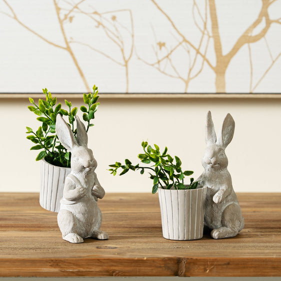 Standing Garden Rabbit with Pot Planter (Set of 2) - Outdoor Decor
