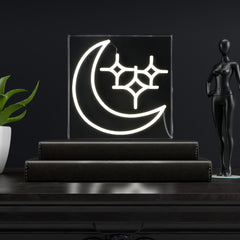 Starry Crescent Square Contemporary Glam Acrylic Box USB Operated LED Neon Light - Decorative Lighting