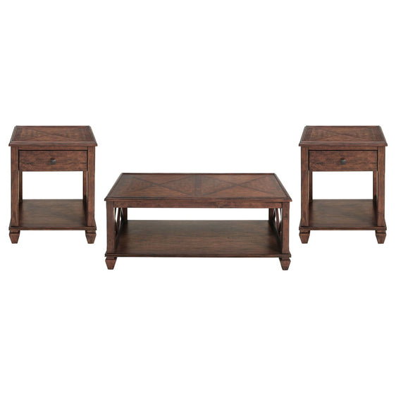 Stockbridge 3-Piece Wood Living Room Set with 45"L Coffee Table and Two Square End Tables - Living Room Sets
