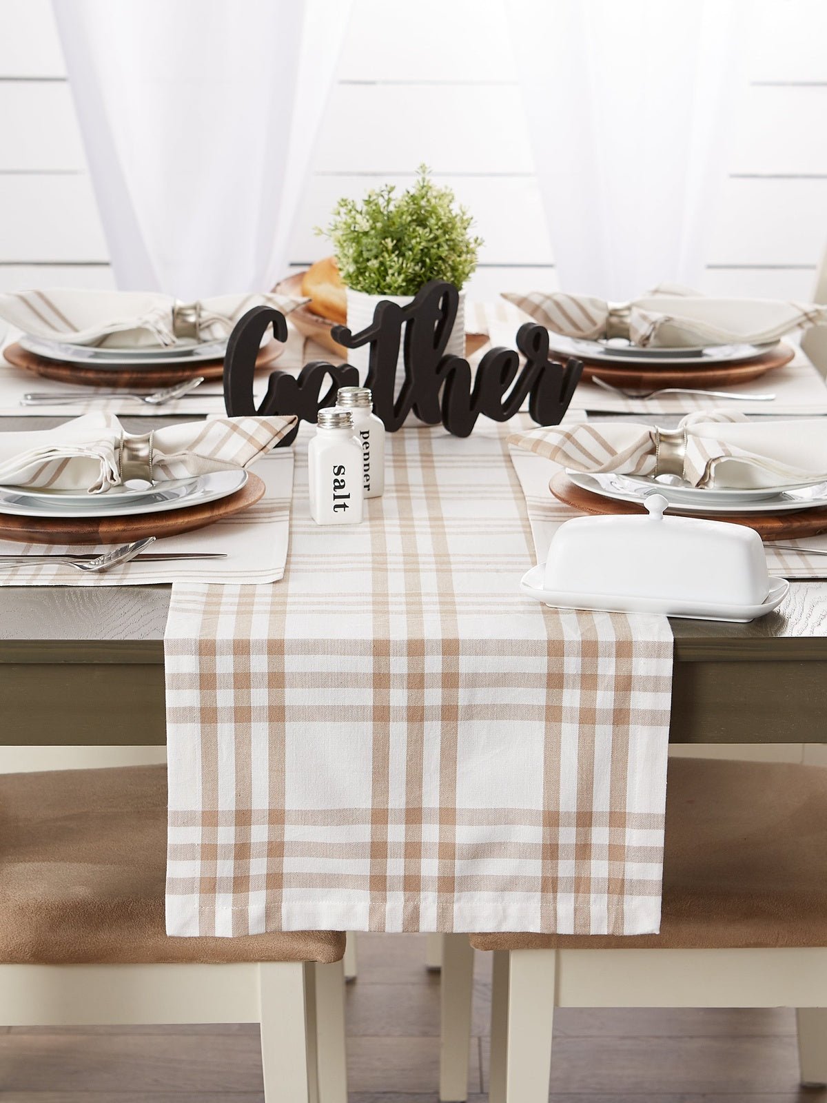 Stone Farm To Table Check Table Runner 14x72 - Table Runners