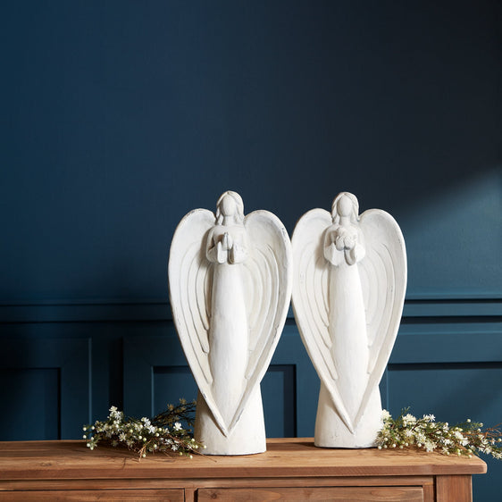 Stone-Garden-Angel-Statue-with-Bird-Accent-(Set-of-2)-Decorative-Accessories