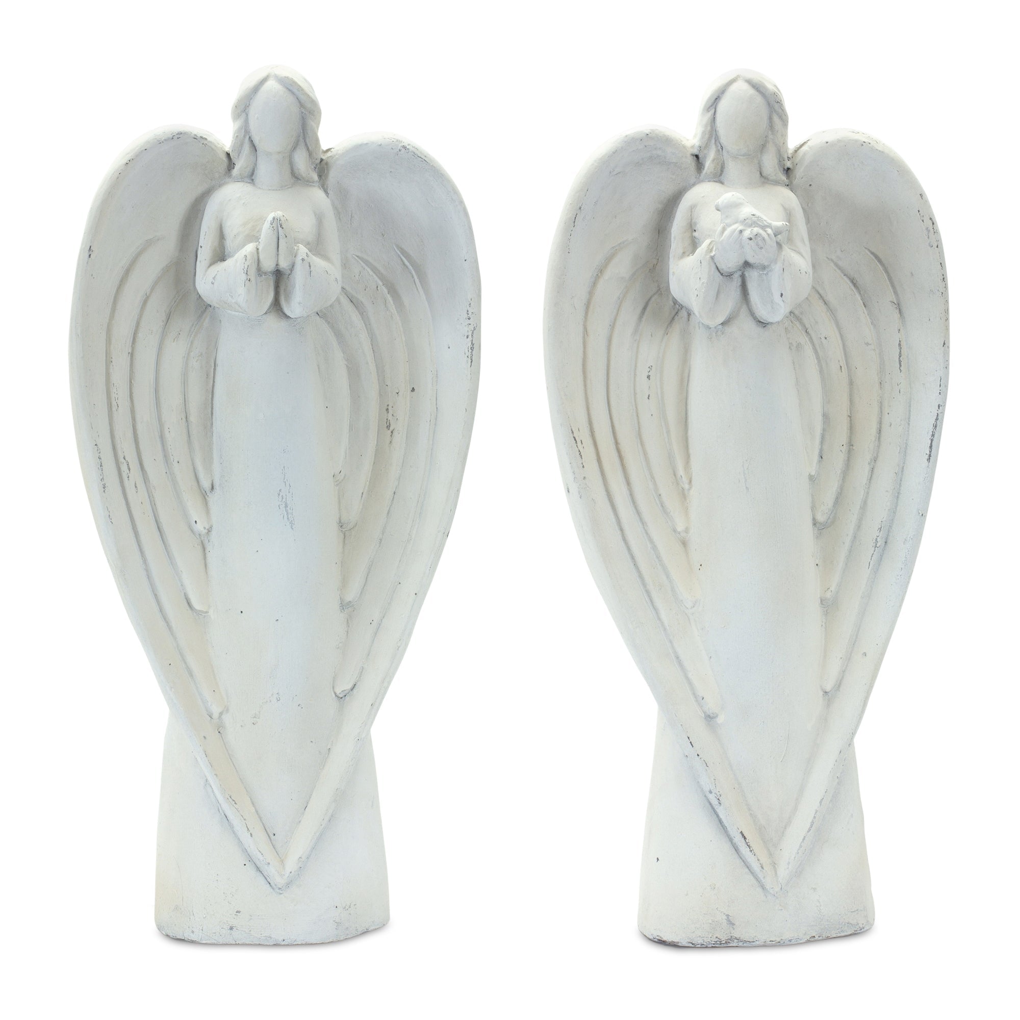 Stone Garden Angel Statue with Bird Accent (Set of 2) - Decorative Accessories