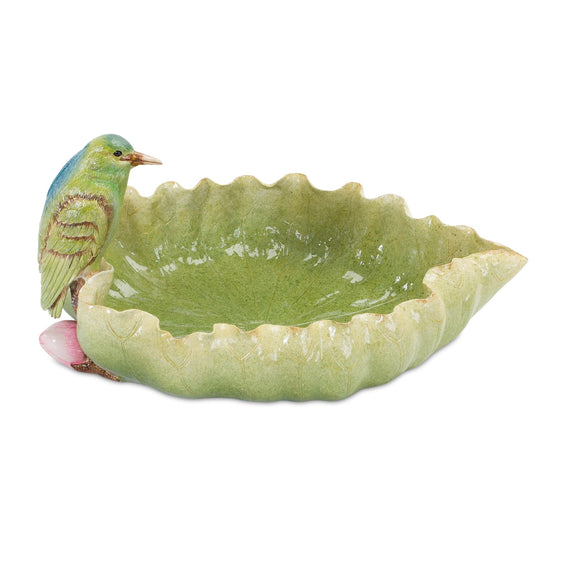 Stone Leaf Bird Bath with Hummingbird Accent 10"L - Decorative Accessories