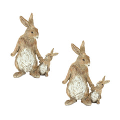 Stone Mother Rabbit and Baby Bunny Figurine (Set of 2) - Outdoor Decor