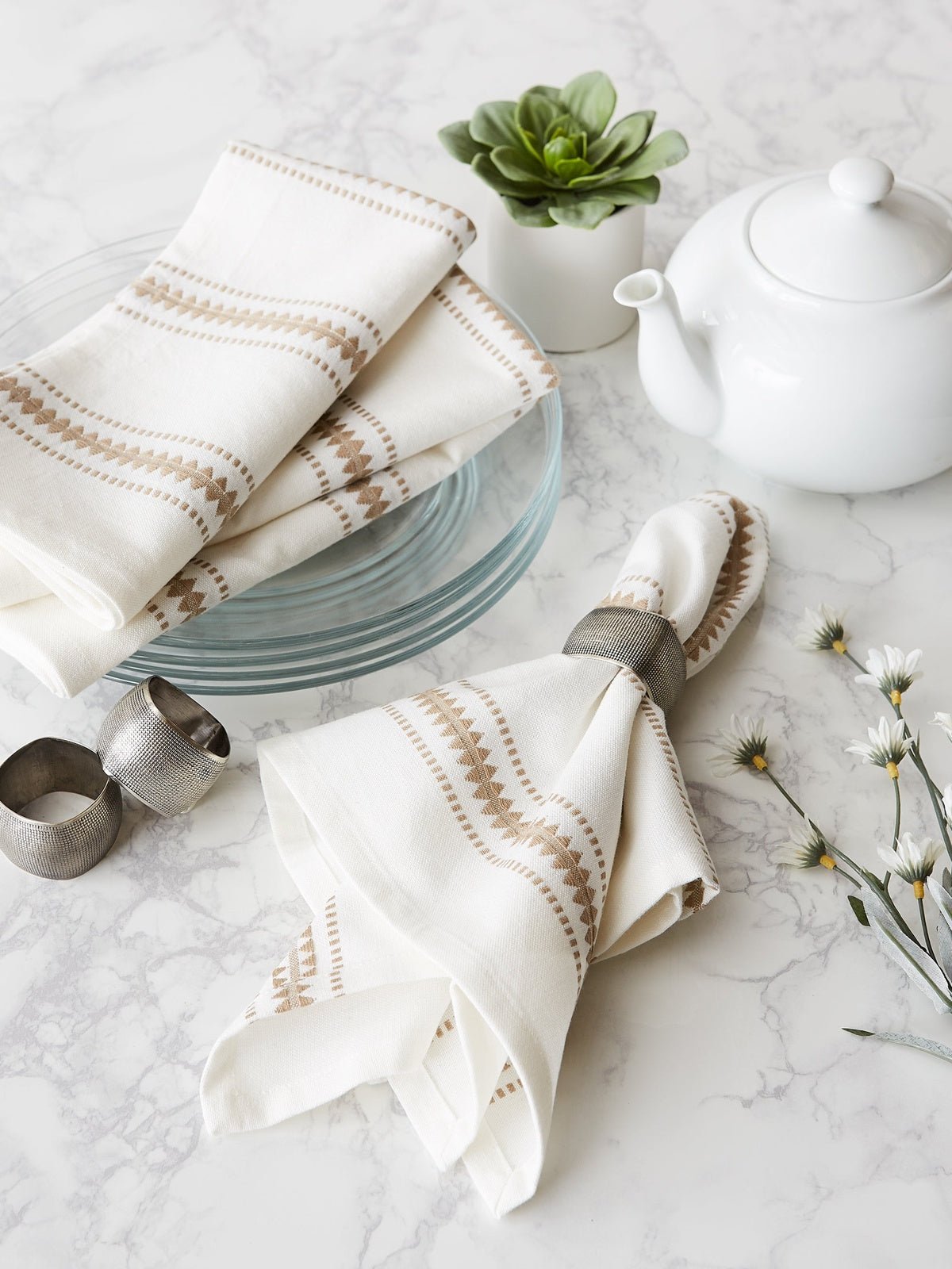 Stone Zig Dobby Stripe Napkins, Set of 6 - Napkins