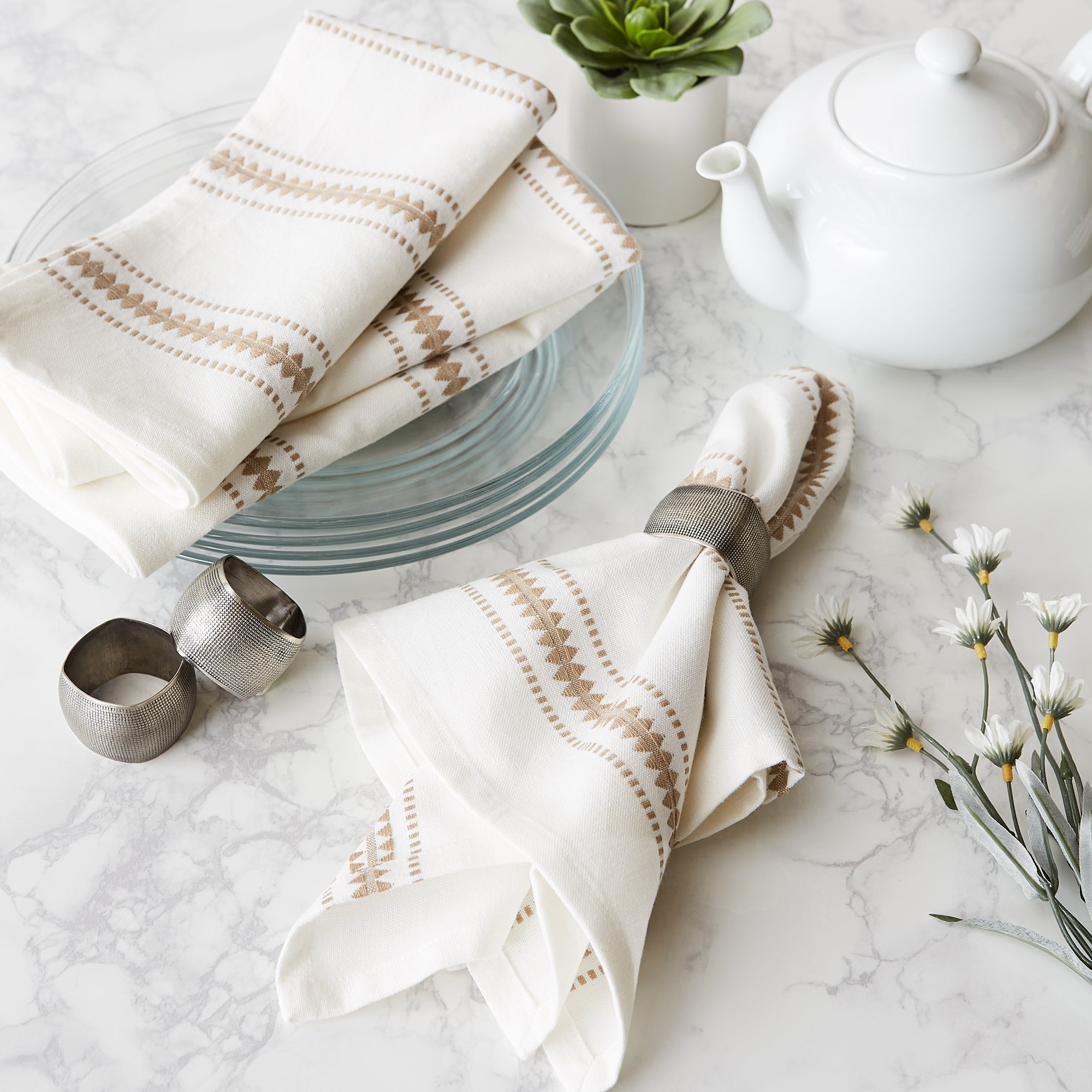 Stone Zig Dobby Stripe Napkins, Set of 6 - Napkins