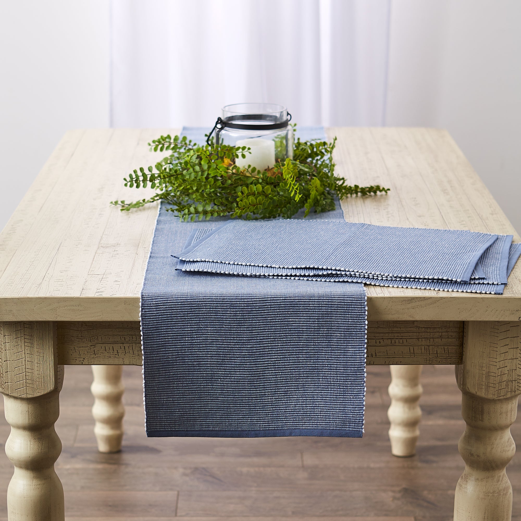 Stonewash Blue & White 2-Tone Ribbed Table Runner 13x72 - Table Runners