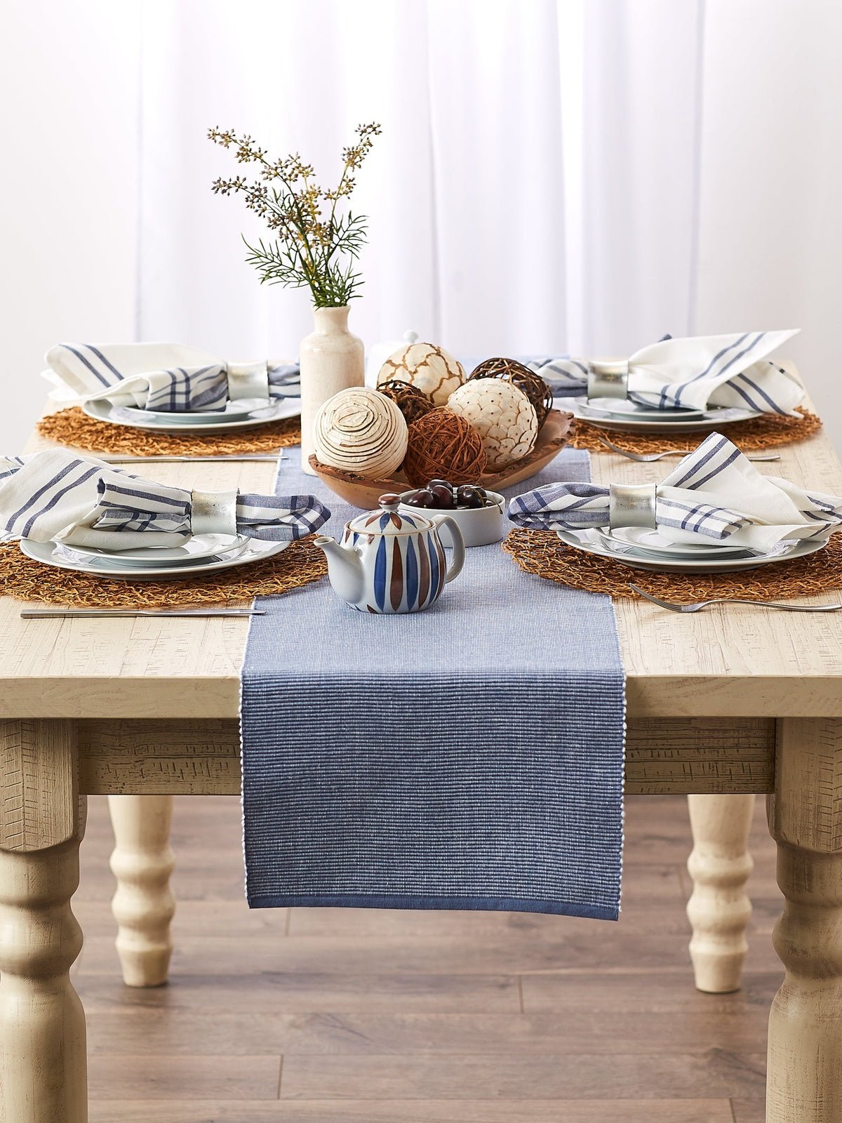 Stonewash Blue & White 2-Tone Ribbed Table Runner 13x72 - Table Runners