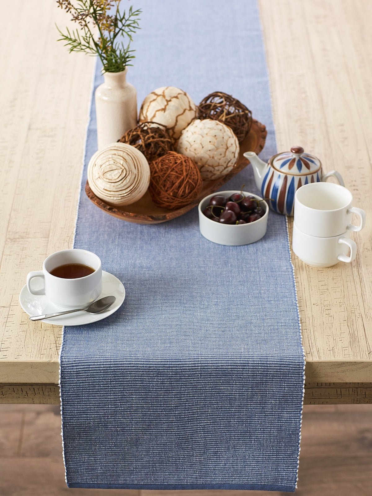 Stonewash Blue & White 2-Tone Ribbed Table Runner 13x72 - Table Runners