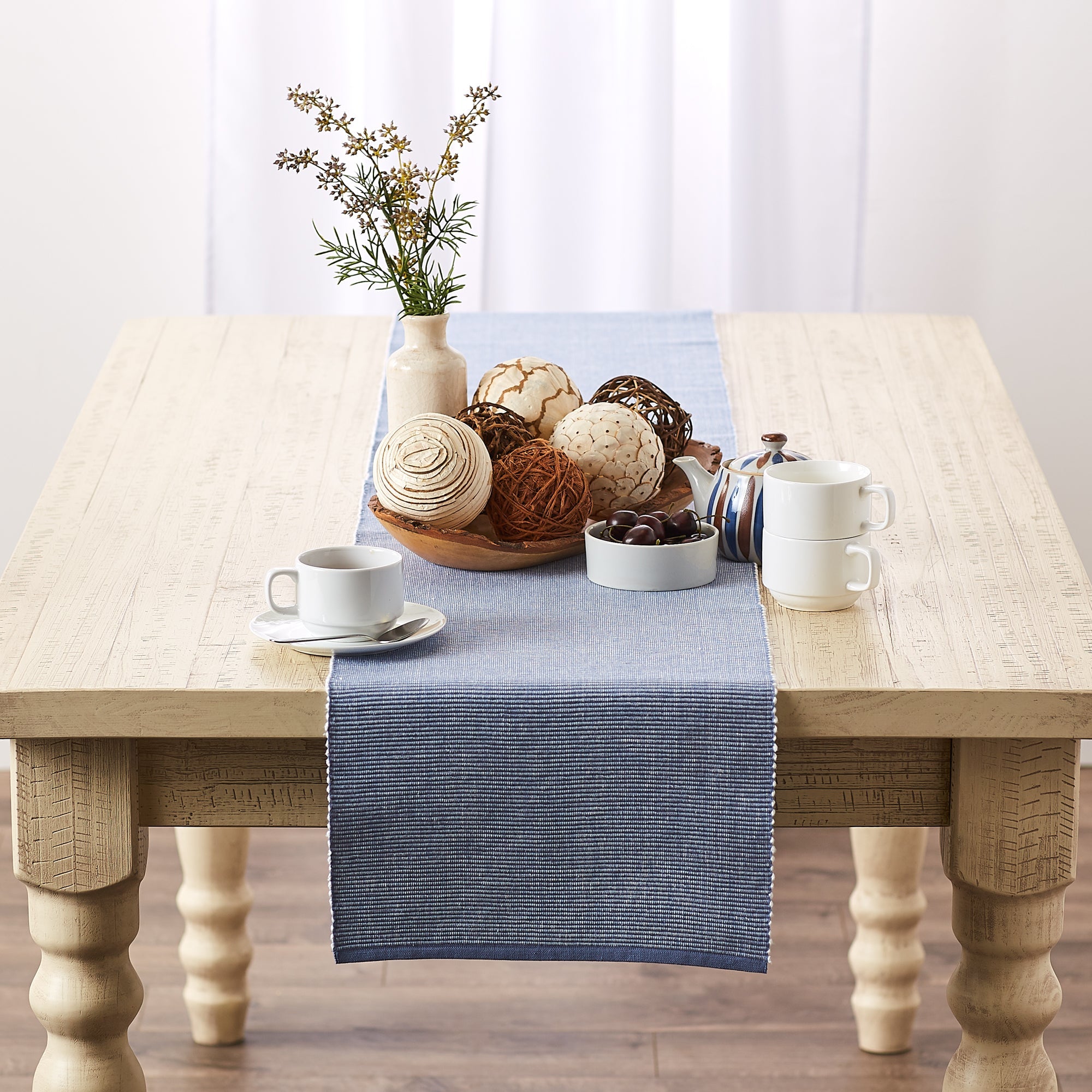Stonewash Blue & White 2-Tone Ribbed Table Runner 13x72 - Table Runners