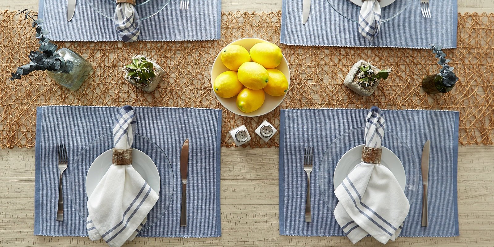 Stonewash Blue/white 2-tone Ribbed Placemats, Set of 6 - Placemats