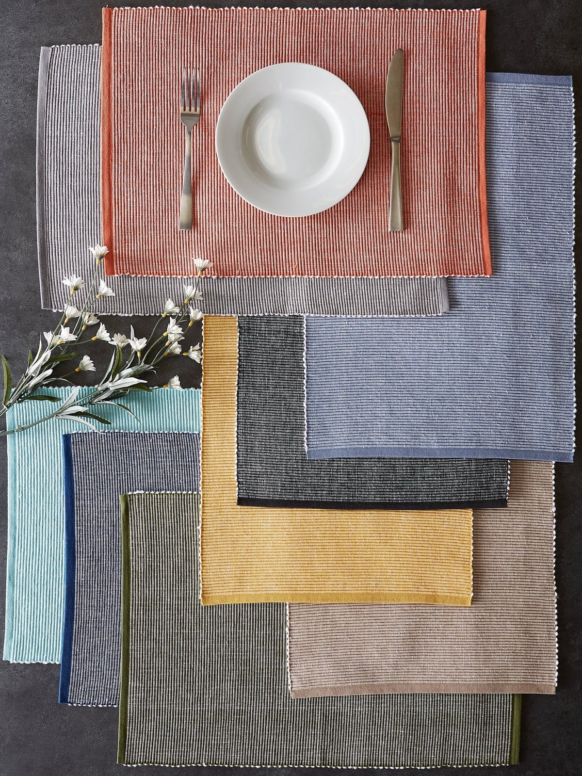 Stonewash Blue/white 2-tone Ribbed Placemats, Set of 6 - Placemats